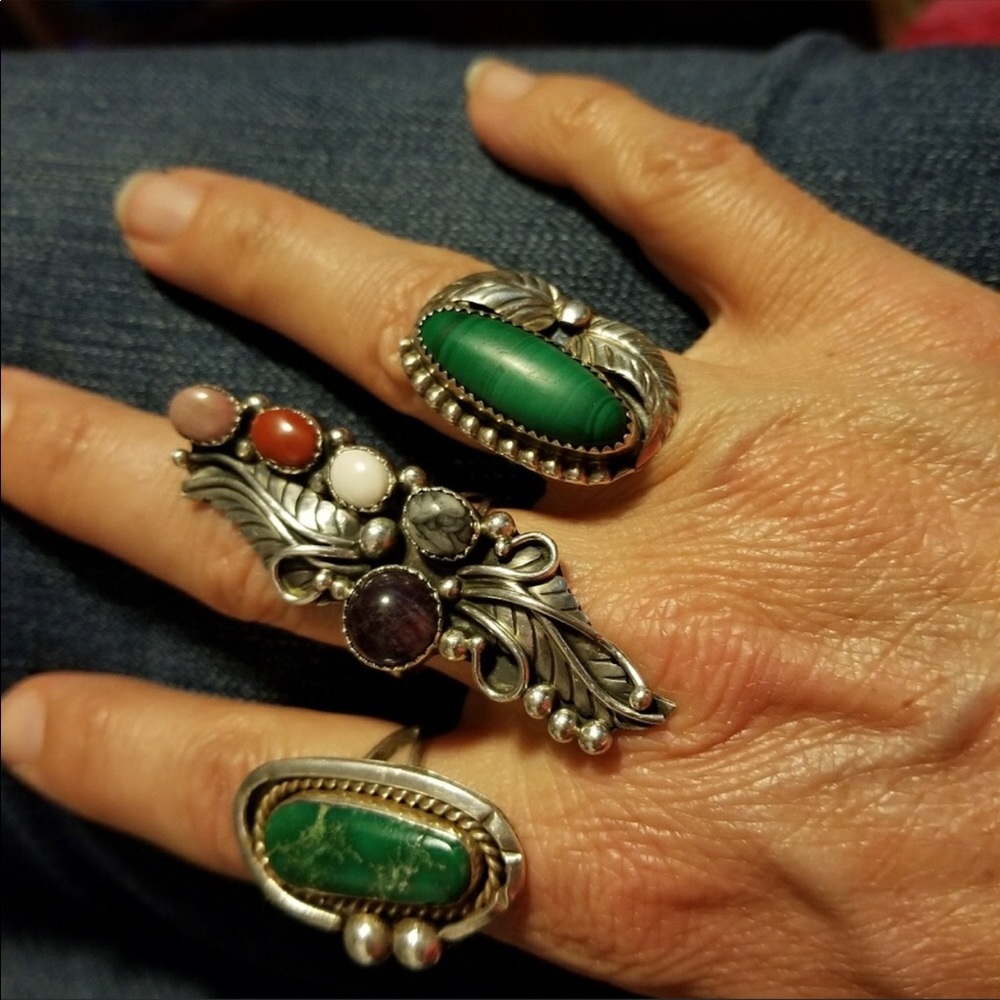 Malachite Sterling Silver Ring - image 2